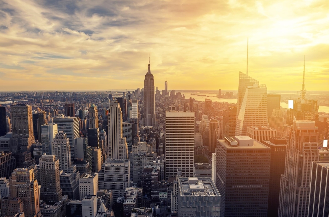 Cityscape view at dusk
